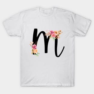 Letter M With Watercolor Floral Wreath T-Shirt